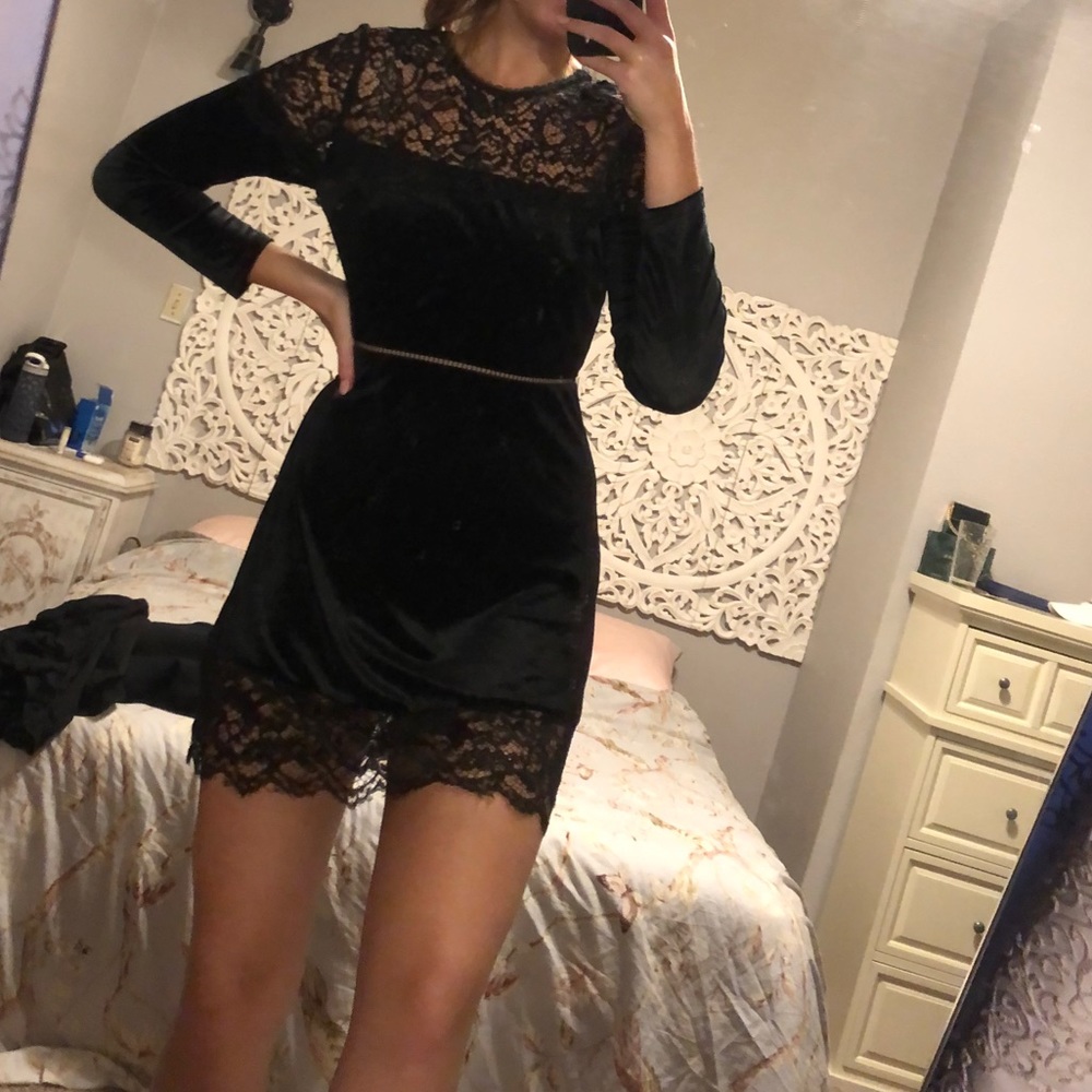 Avec Les Filles mini velvet and lace dress